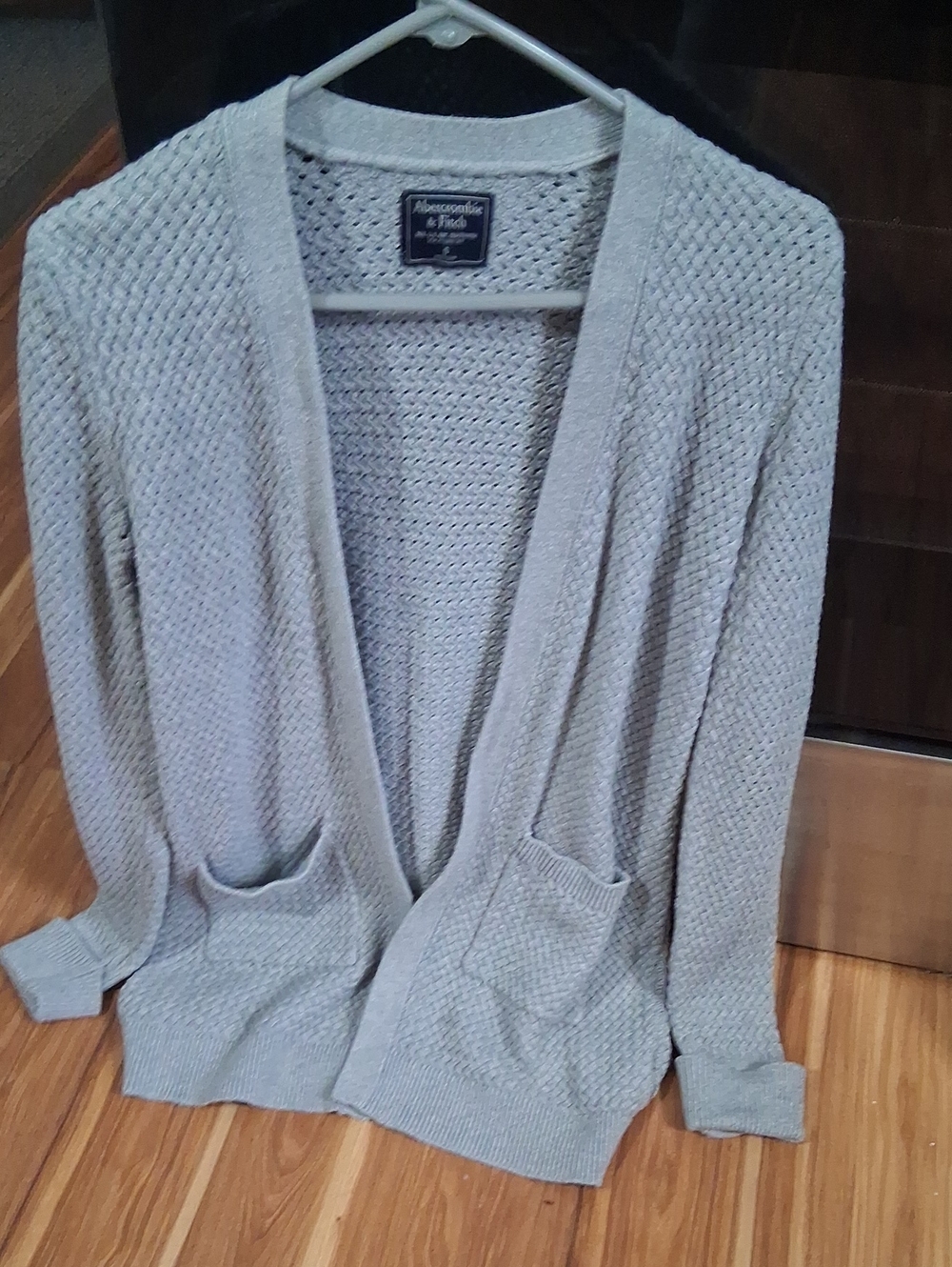 Abercrombie & Fitch Light Gray Open-Weave Pocket Cardigan